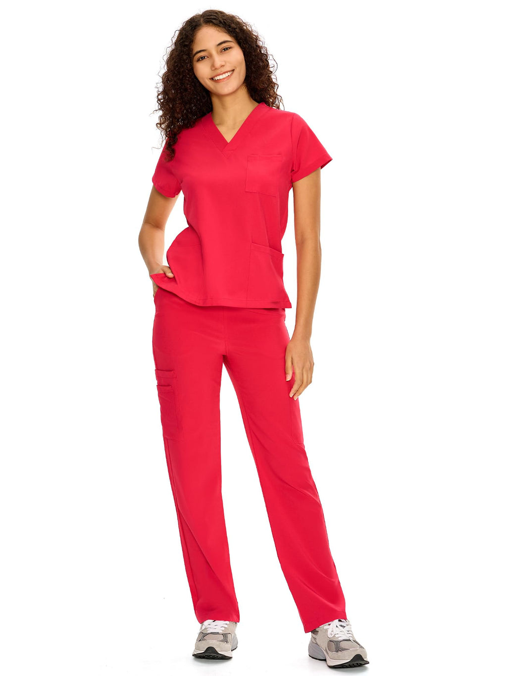 COZYFIT Scrubs for Women Set - V-Neck & Straight Leg Pants with 9 Pockets