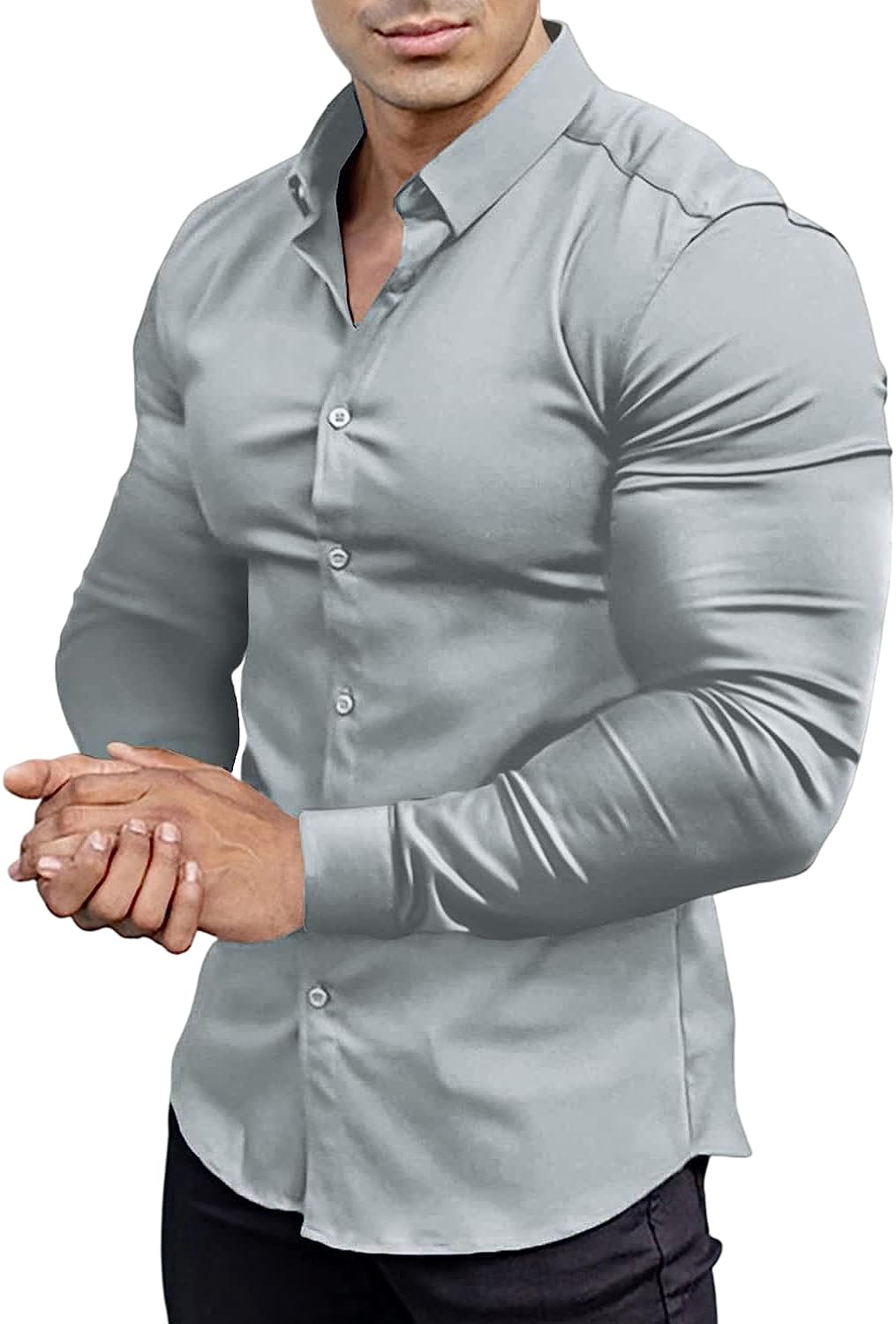 Men’s Muscle Fit Dress Shirts Athletic Slim Fit Long Sleeve Stretch Casual Button Down Shirt