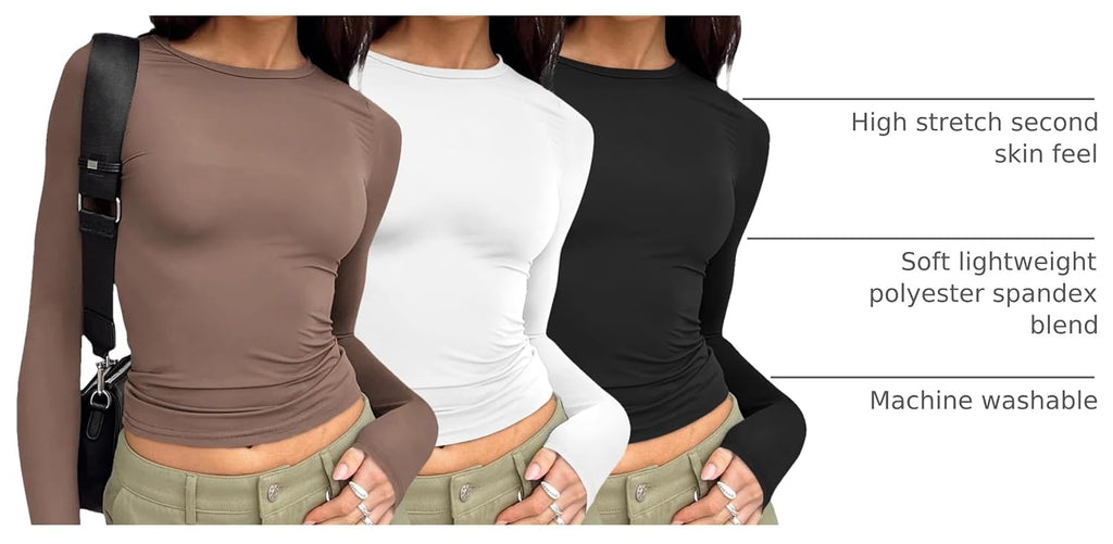 AUTOMET 3 Pack Womens Long Sleeve Basic Shirts Underscrub Compression Tops