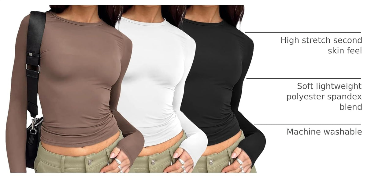 AUTOMET 3 Pack Womens Long Sleeve Basic Shirts Underscrub Compression Tops