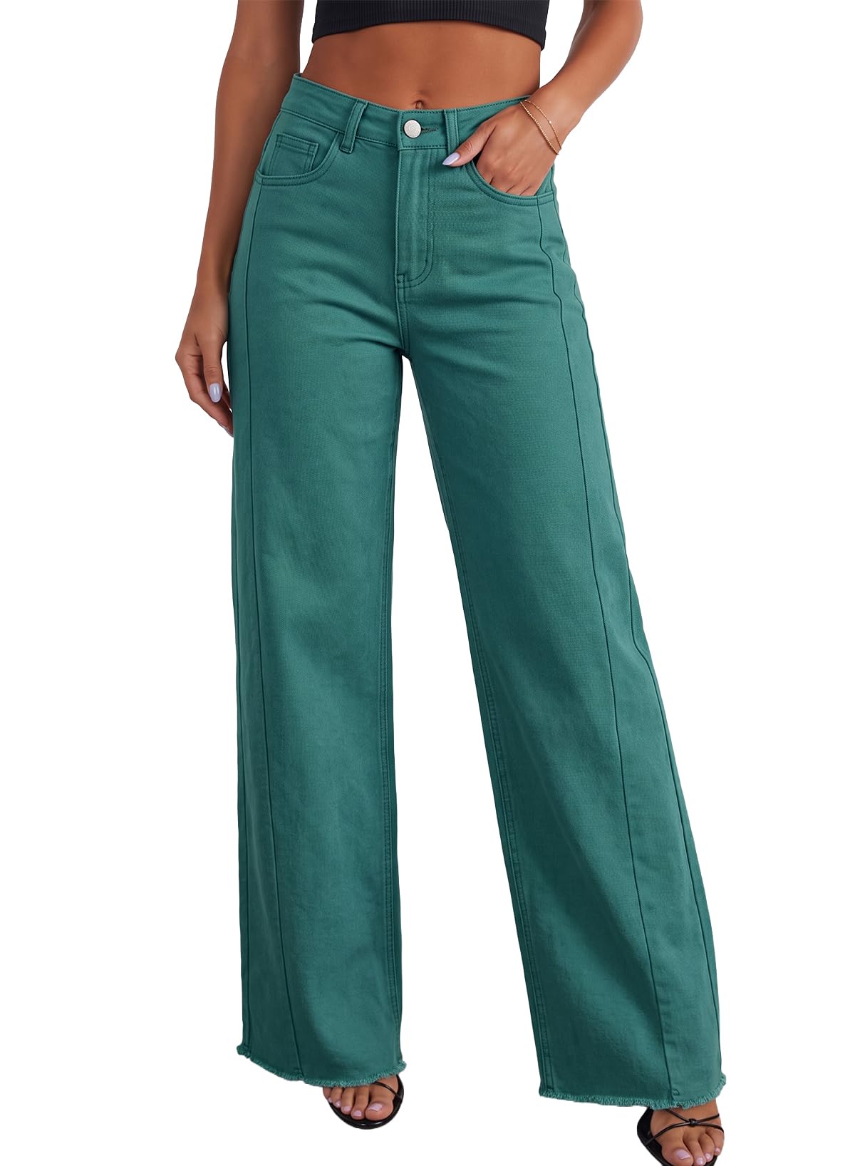 Sidefeel Women's Wide Leg Jeans High Waisted Stretchy Denim Pants
