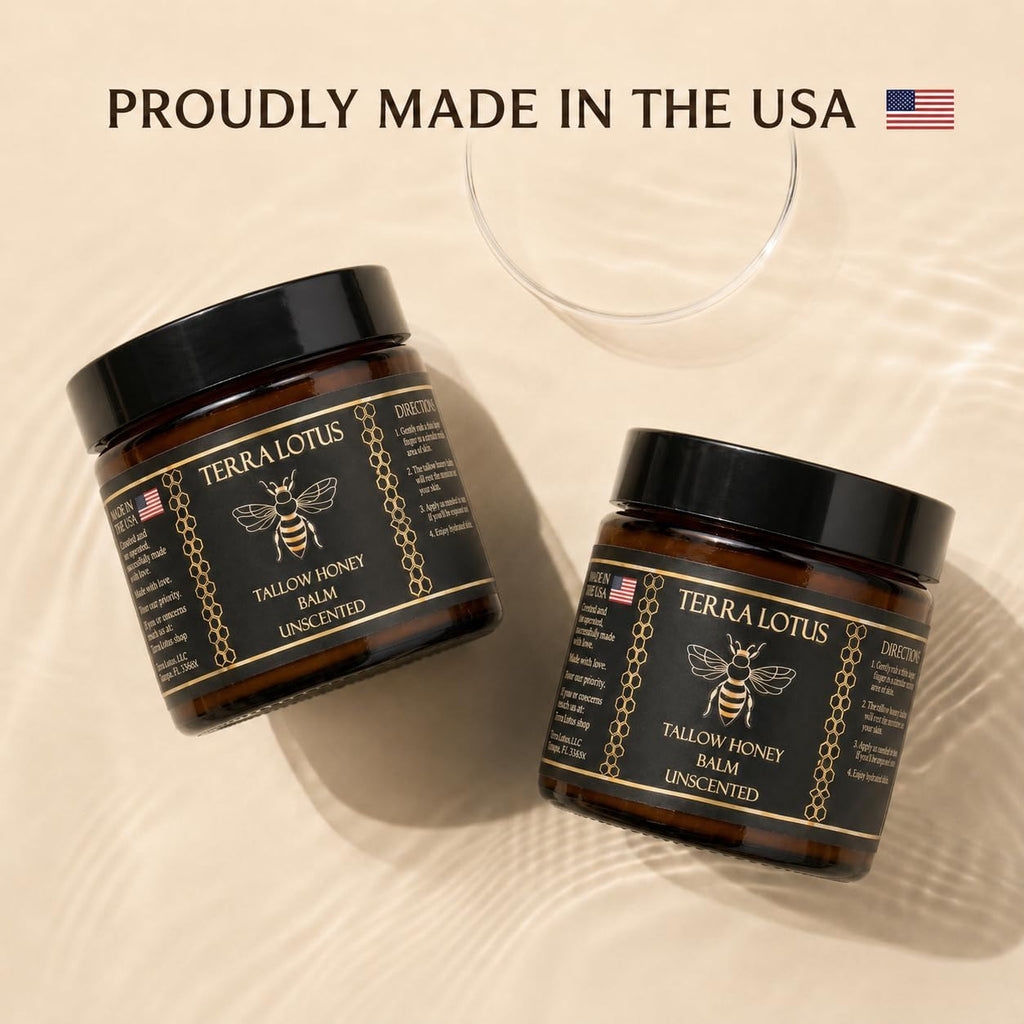Terra Lotus - Organic Grass-Fed Beef Tallow Balm with Raw Honey - Moisturizing Cream - Handmade All-Natural Moisturizer (4 Oz, Unscented)