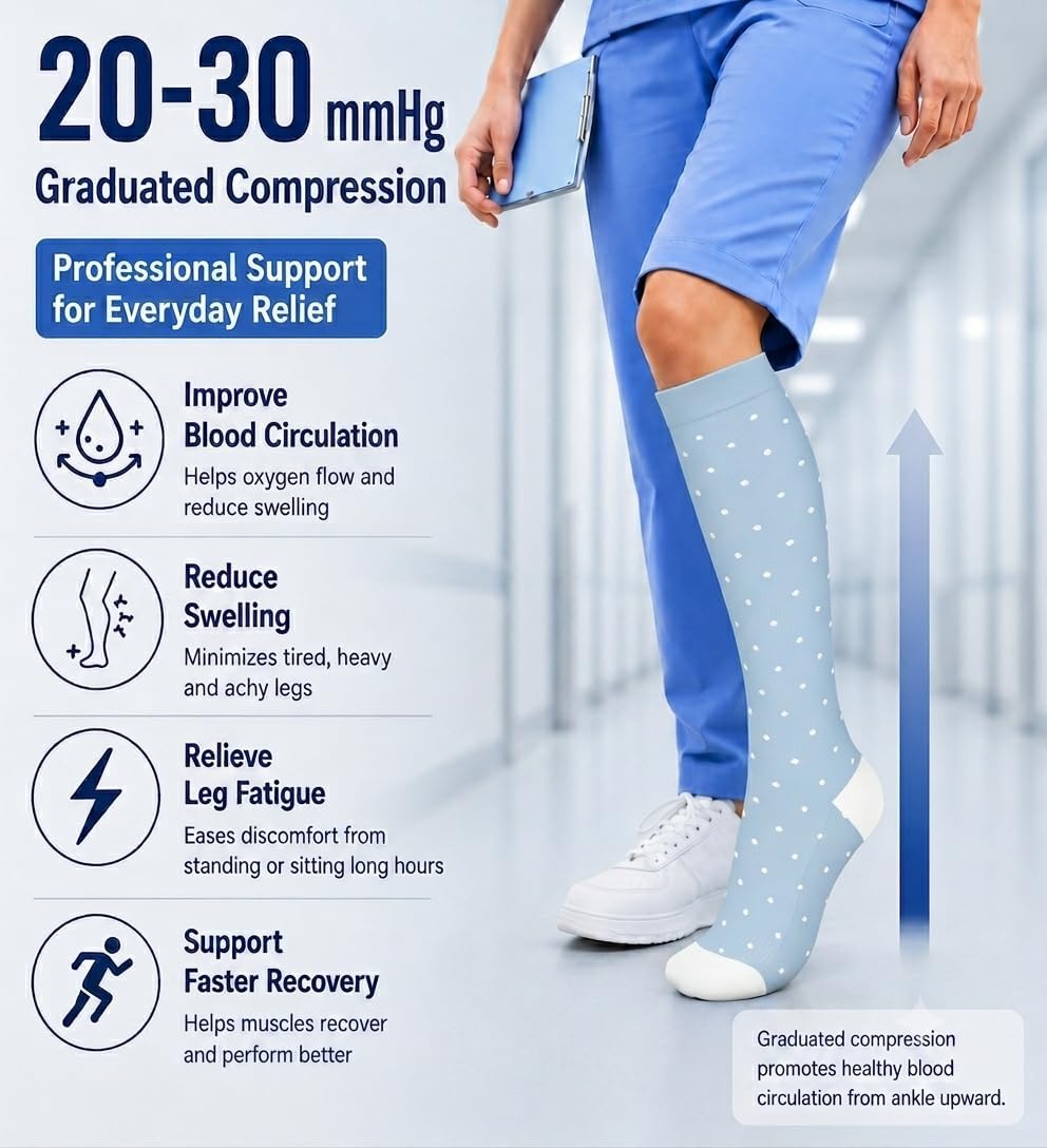 4 Pairs Compression Socks for Women Circulation-Best Support for Nurses,Running,Athletic,Travel