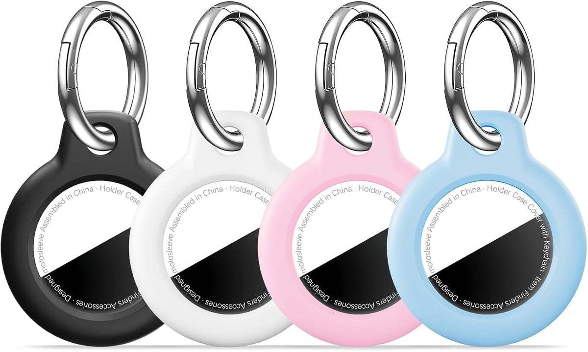 MOLOSLEEVE 1|2|4 Pack Case for AirTag 2nd Gen (2026) & 1st Gen, Shockproof Holder Anti-Scratch Protective Cover for Air Tags, Men's Women's Keyrings & Keychains for Keys, Luggage, Bags, Black