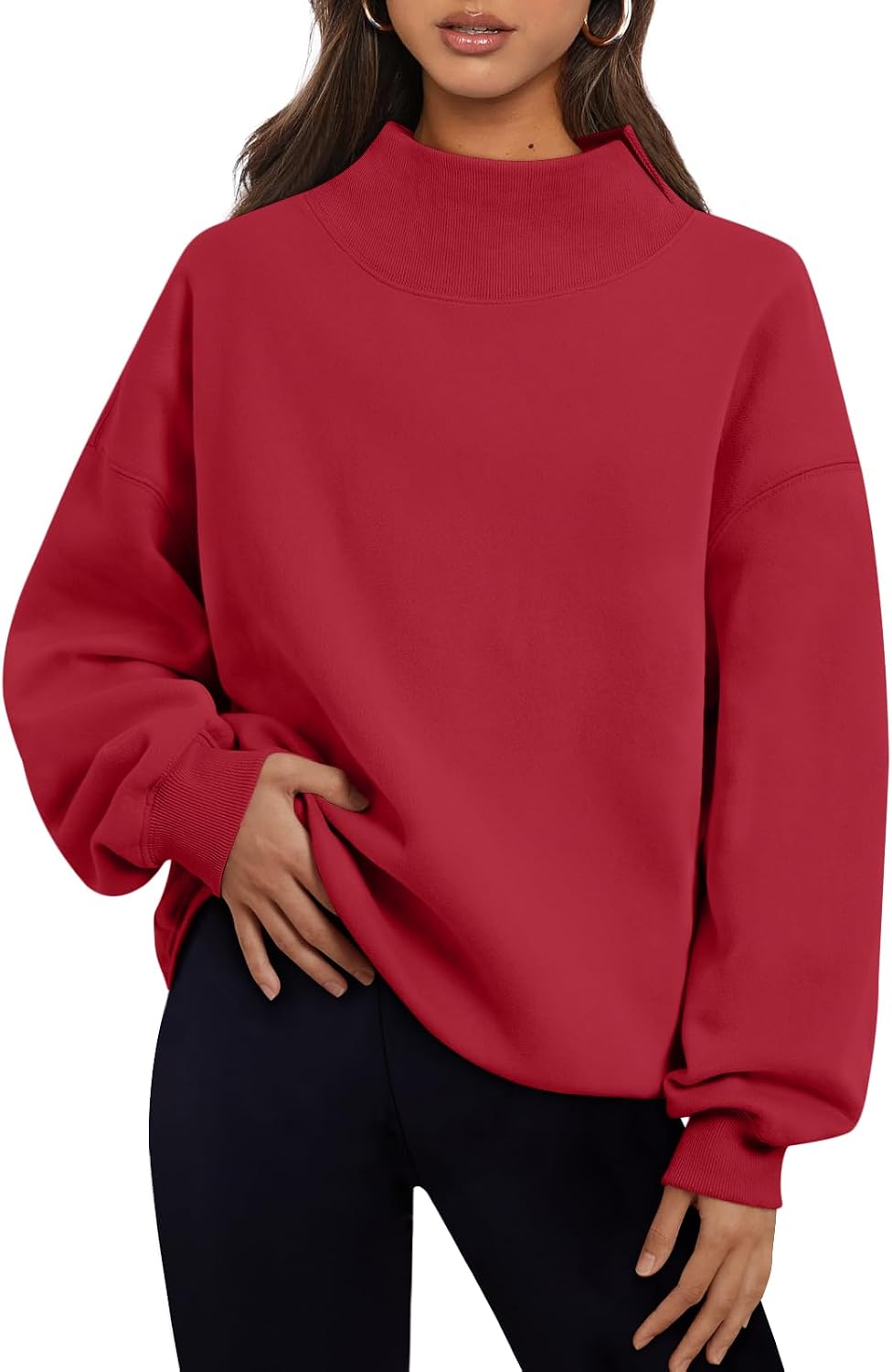 Trendy Queen Womens Mock Neck Sweatshirts Oversized Pullover Fall Outfits