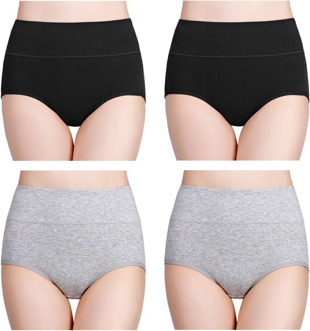 wirarpa Women's Cotton Underwear High Waisted Ladies Panties Full Coverage Briefs 4 Pack (Regular & Plus Size)