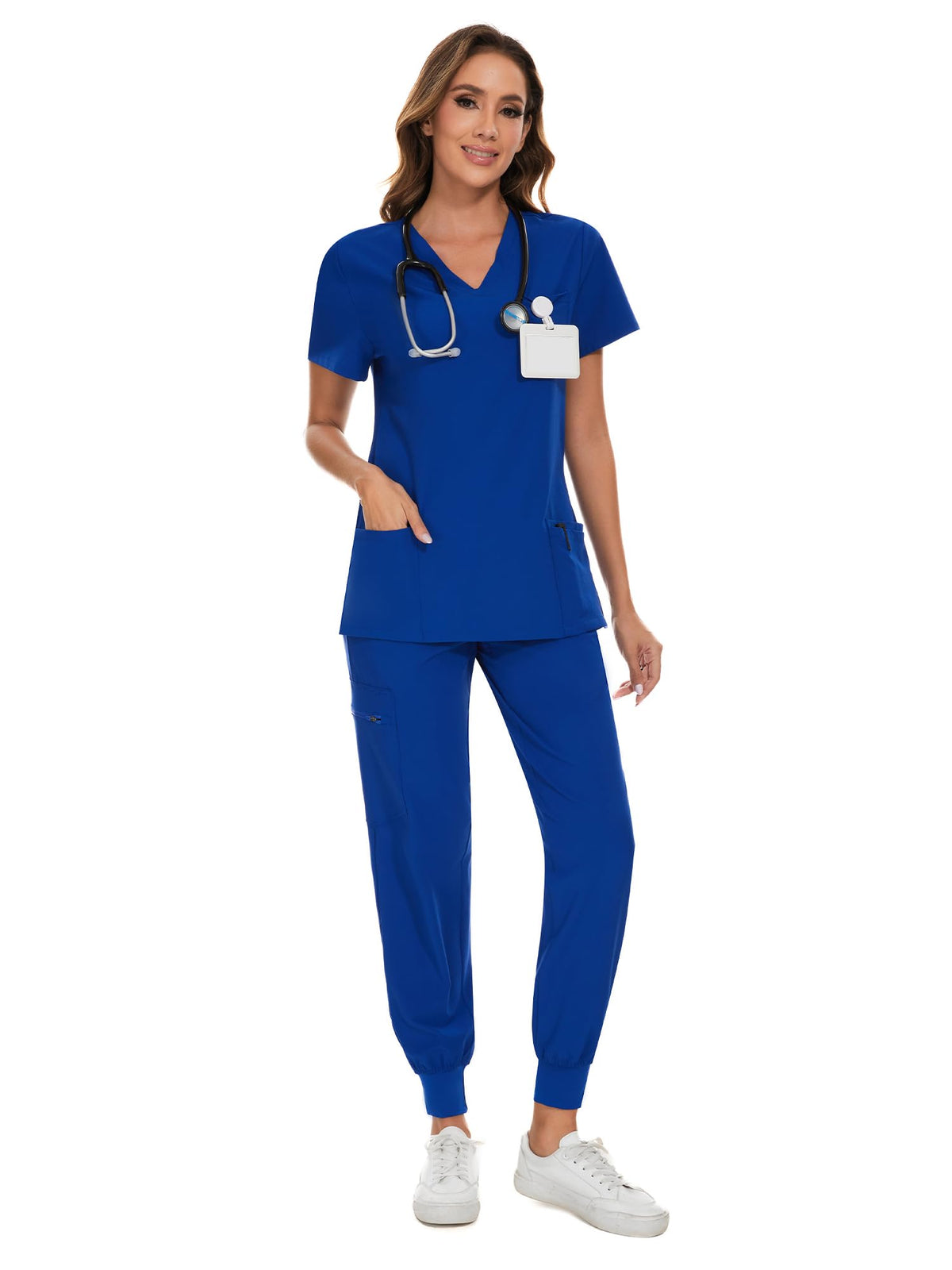 COZYFIT Scrubs for Women Set - Stretch V-Neck & Jogger Pant with 9 Pockets