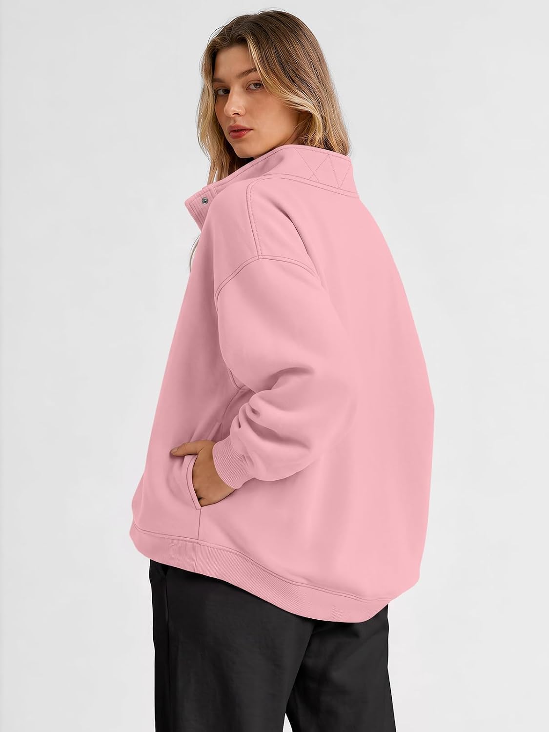 Trendy Queen Womens Oversized Sweatshirts with Snap Button Henley Collar