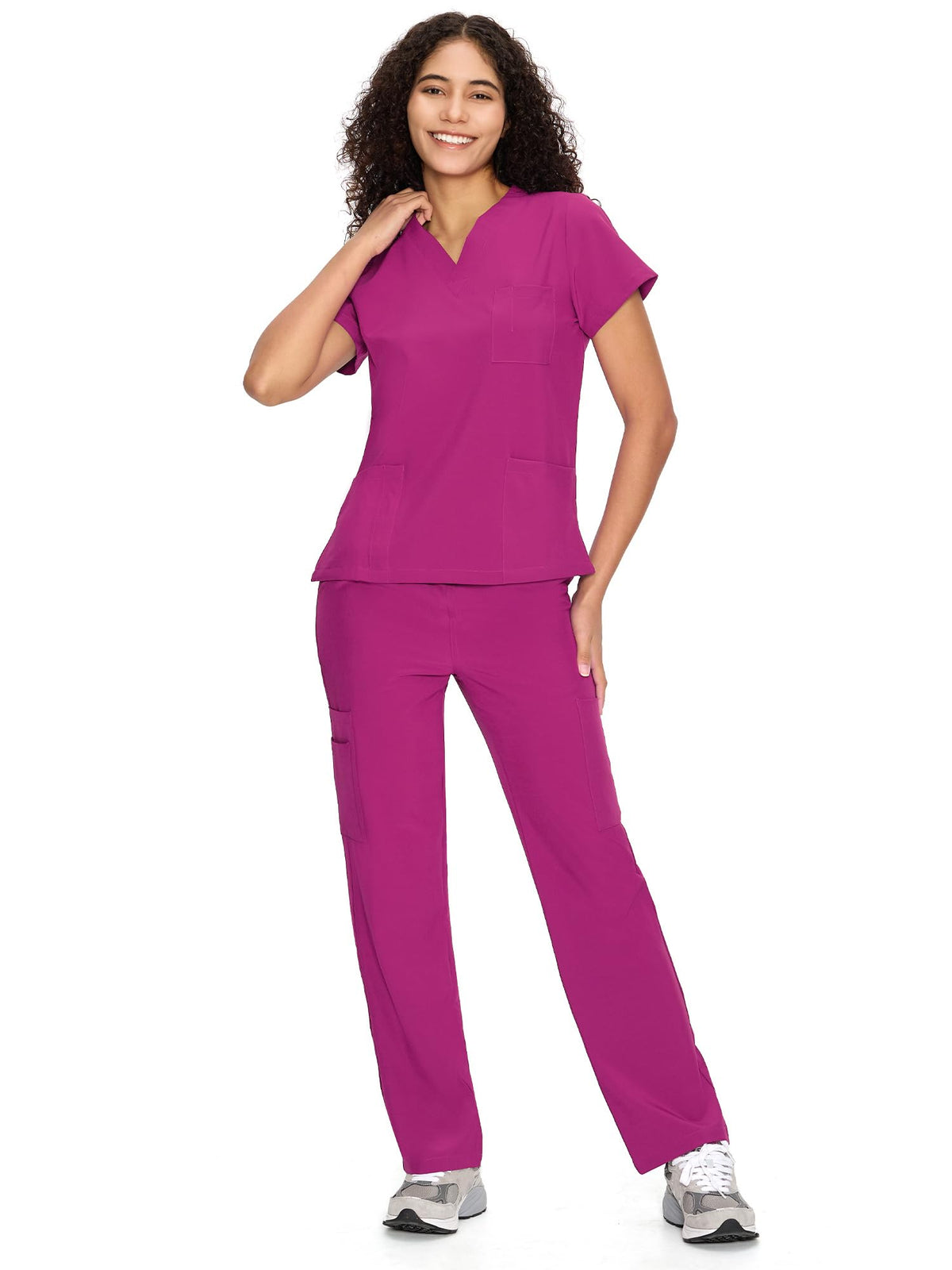 COZYFIT Scrubs for Women Set - V-Neck & Straight Leg Pants with 9 Pockets