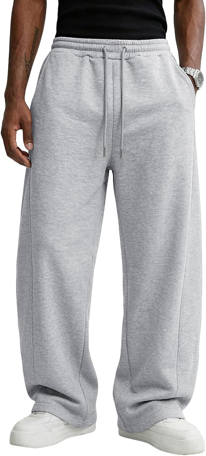 Wangdo Men's Baggy Sweatpants Wide Leg Lounge Cotton Casual Jogging Pants