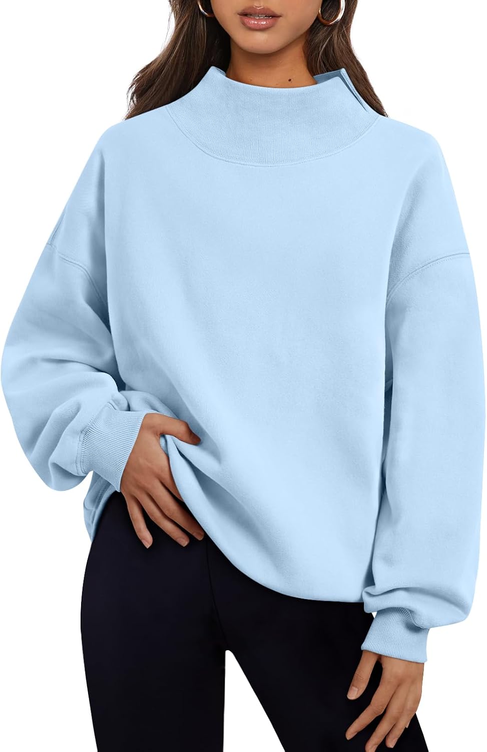 Trendy Queen Womens Mock Neck Sweatshirts Oversized Pullover Fall Outfits