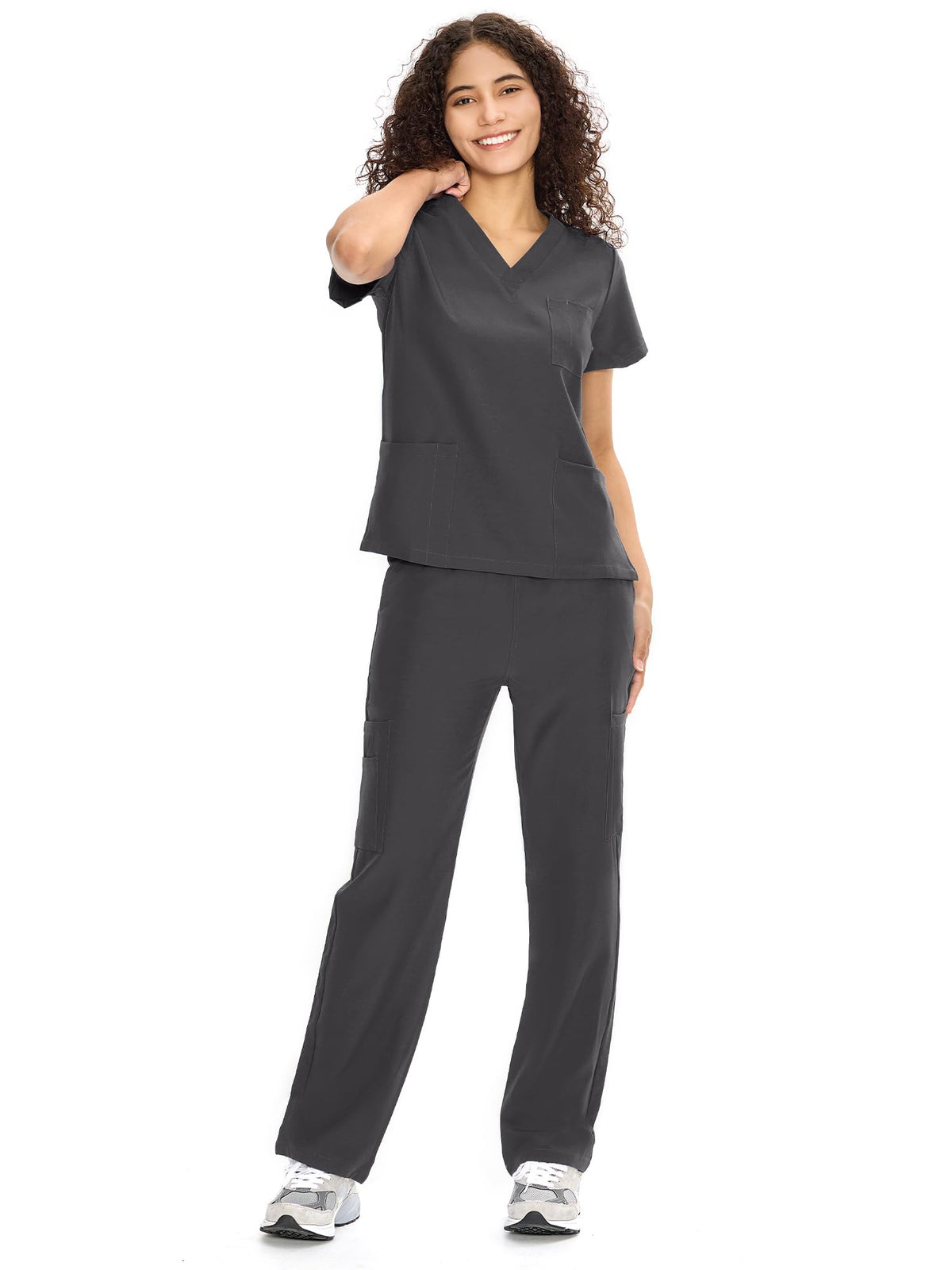 COZYFIT Scrubs for Women Set - V-Neck & Straight Leg Pants with 9 Pockets