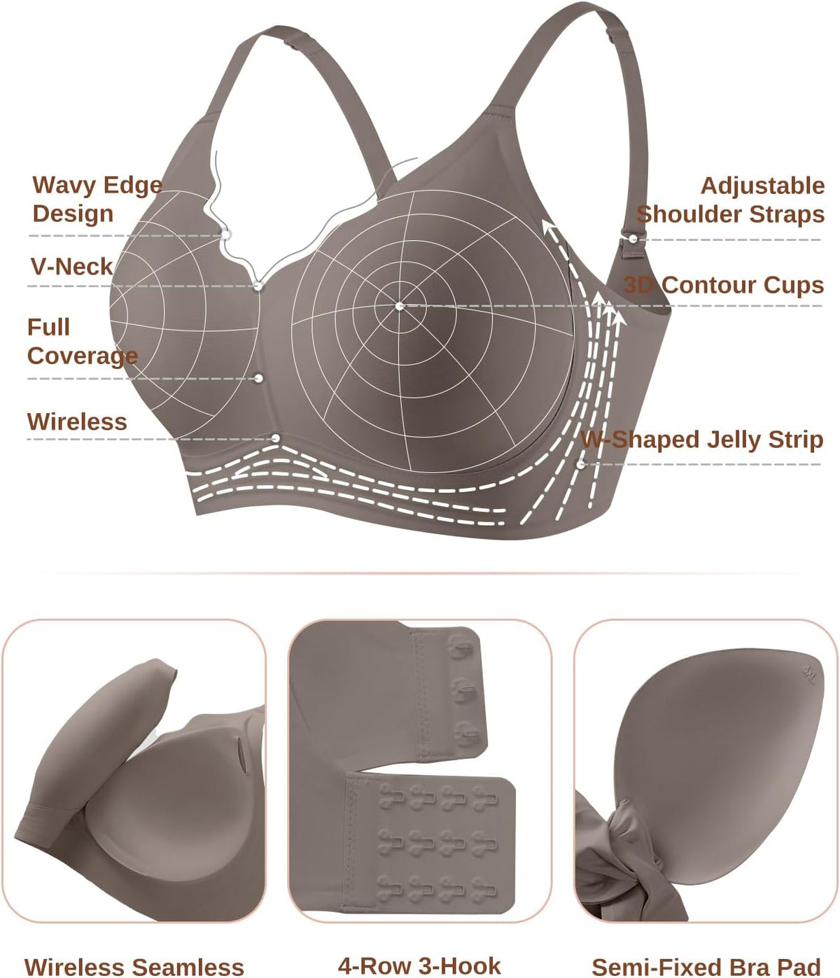 Womens Wireless Jelly Bra Seamless Full Coverage Supportive Bralette