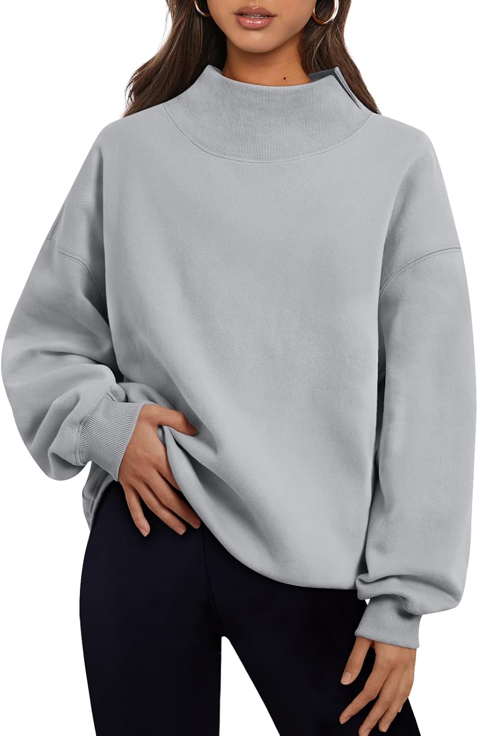 Trendy Queen Womens Mock Neck Sweatshirts Oversized Pullover Fall Outfits