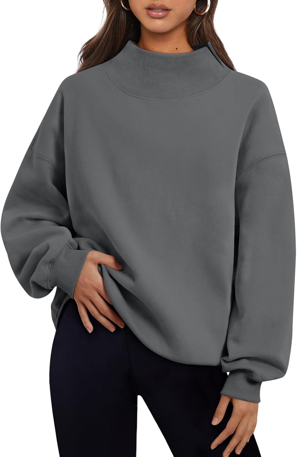 Trendy Queen Womens Mock Neck Sweatshirts Oversized Pullover Fall Outfits