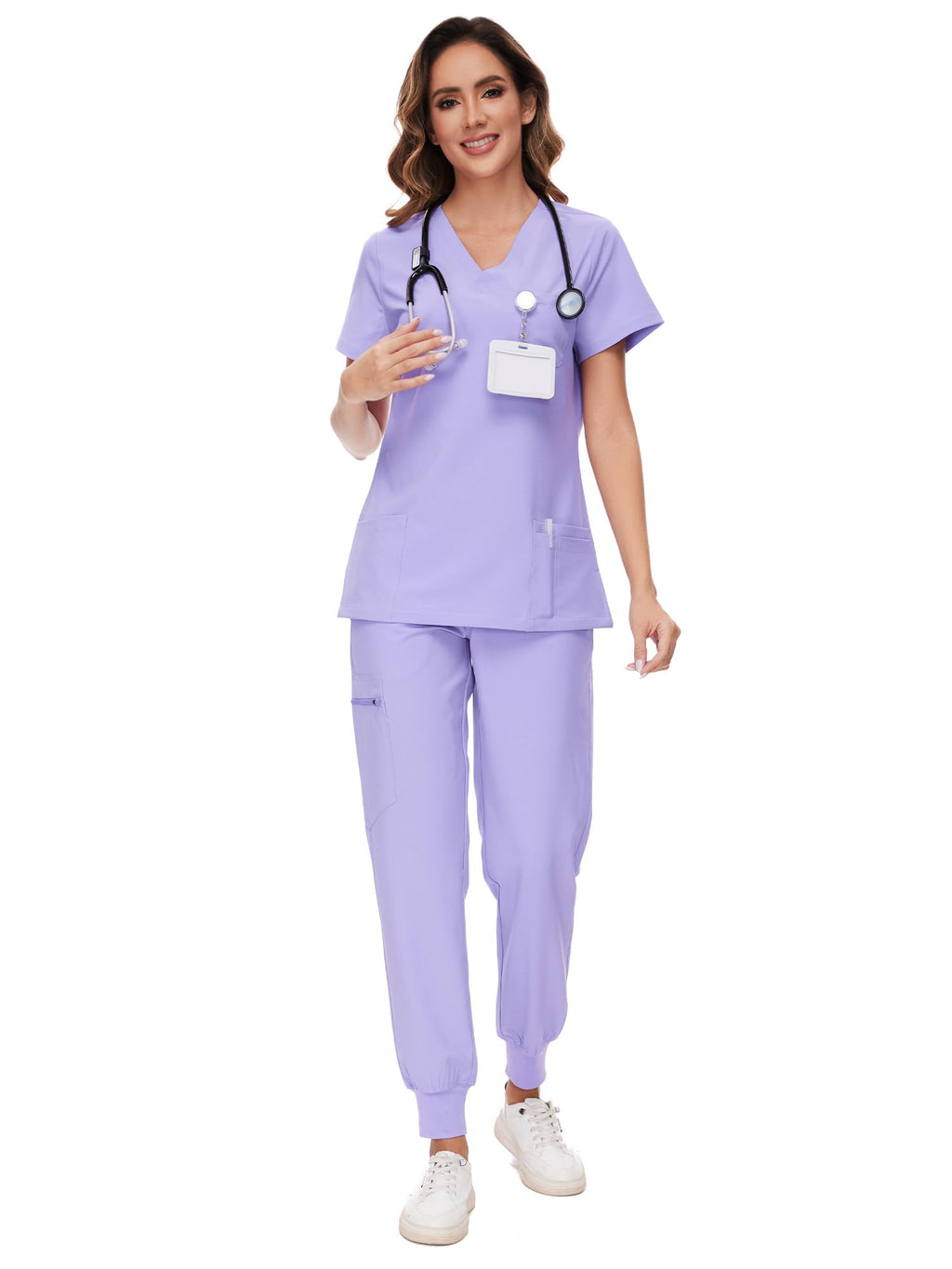 COZYFIT Scrubs for Women Set - Stretch V-Neck & Jogger Pant with 9 Pockets