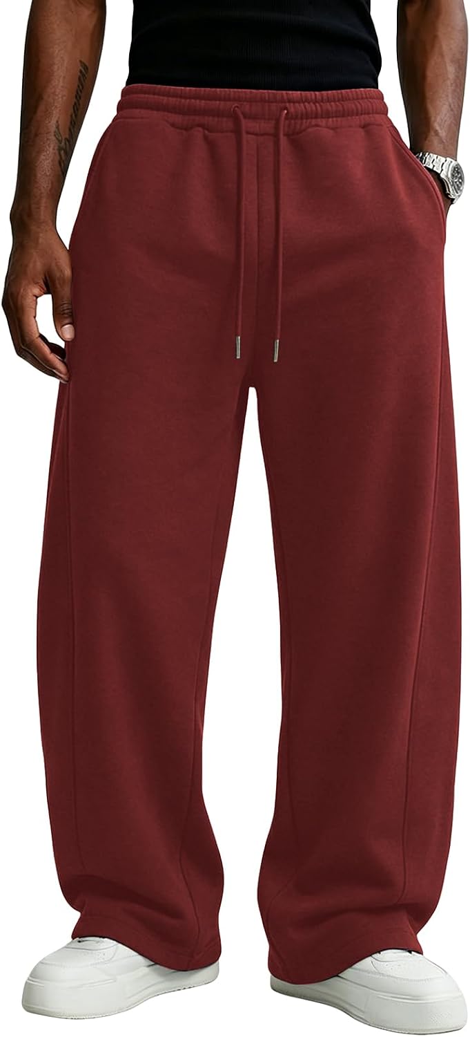 Wangdo Men's Baggy Sweatpants Wide Leg Lounge Cotton Casual Jogging Pants