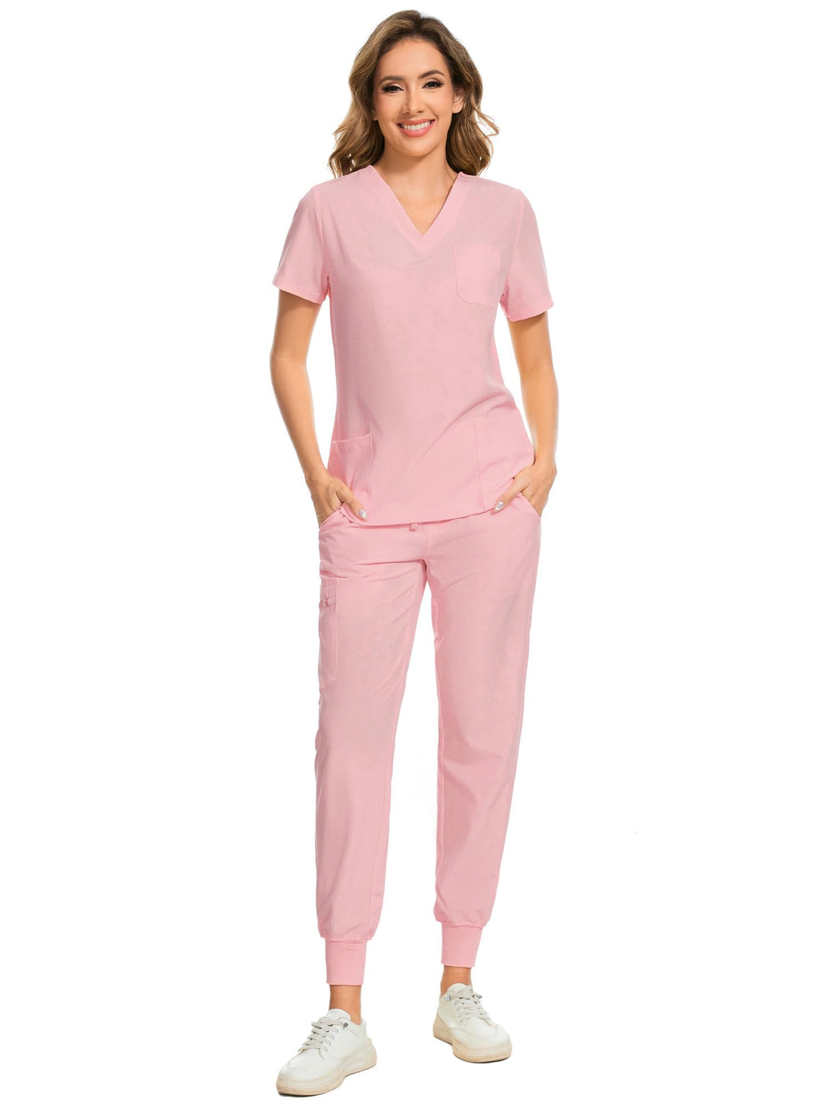 COZYFIT Scrubs for Women Set - Stretch V-Neck & Jogger Pant with 9 Pockets
