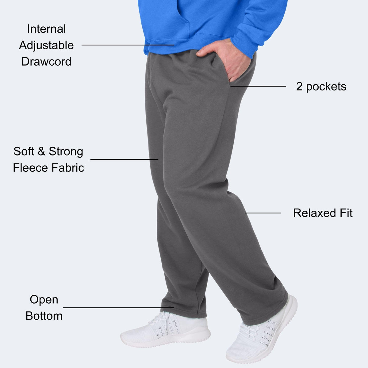 Hanes Men's EcoSmart Sweatpants, Athletic Lounge Pants with Pockets, Open Hem Bottom, Fleece Pants
