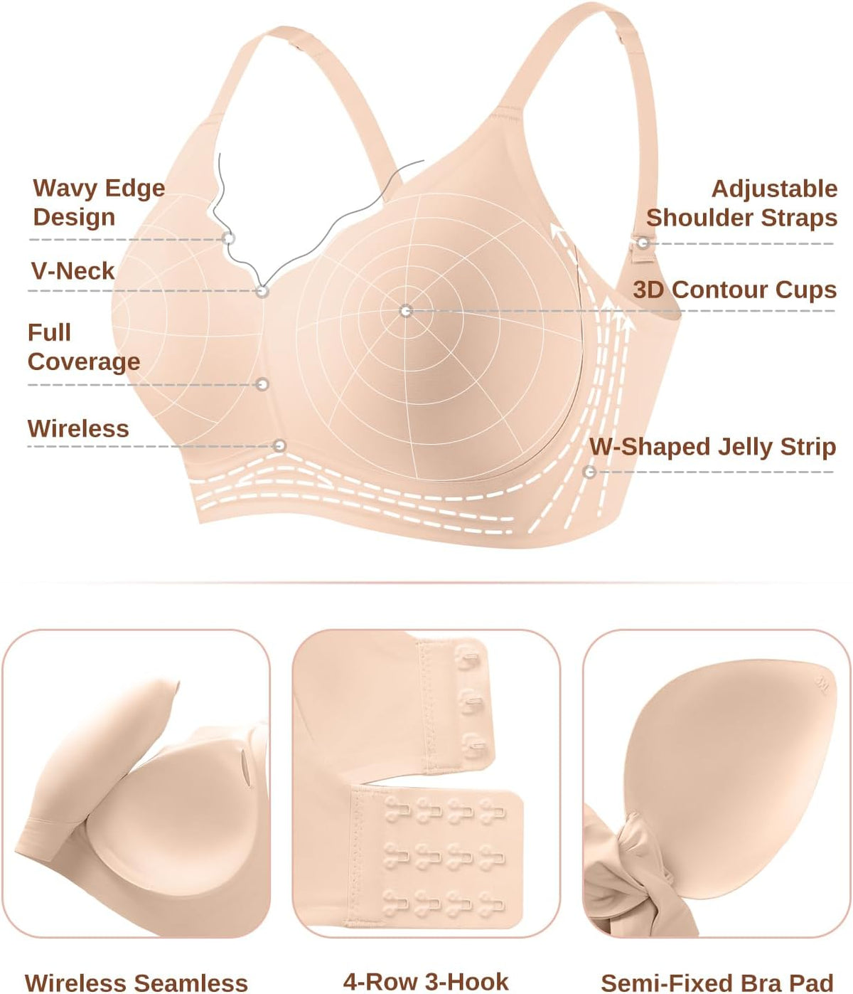 Womens Wireless Jelly Bra Seamless Full Coverage Supportive Bralette