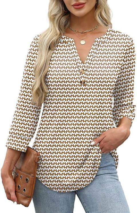 OFEEFAN Womens Tops 3/4 Sleeve Henley Shirts for Women Summer Outfits Fashion Clothing