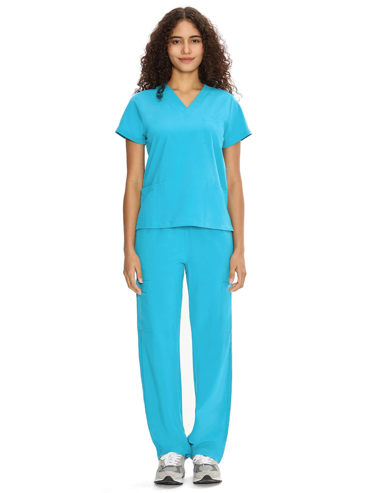 COZYFIT Scrubs for Women Set - V-Neck & Straight Leg Pants with 9 Pockets