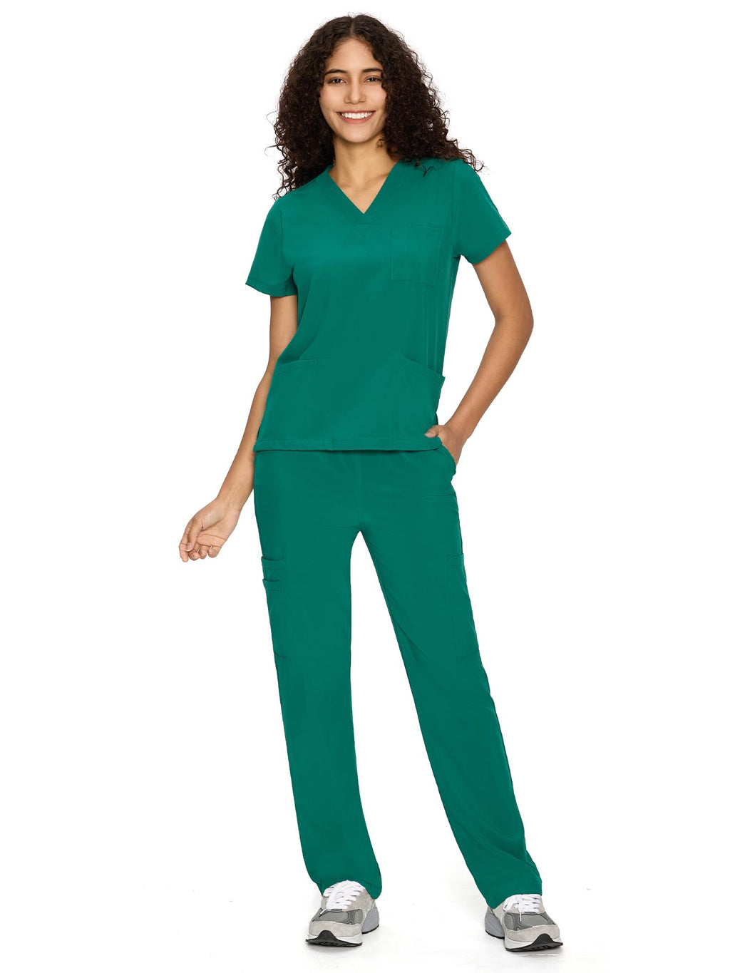 COZYFIT Scrubs for Women Set - V-Neck & Straight Leg Pants with 9 Pockets