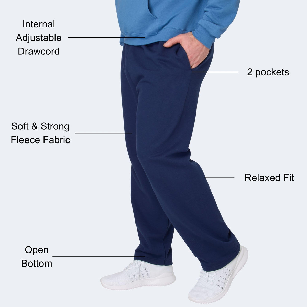 Hanes Men's EcoSmart Sweatpants, Athletic Lounge Pants with Pockets, Open Hem Bottom, Fleece Pants