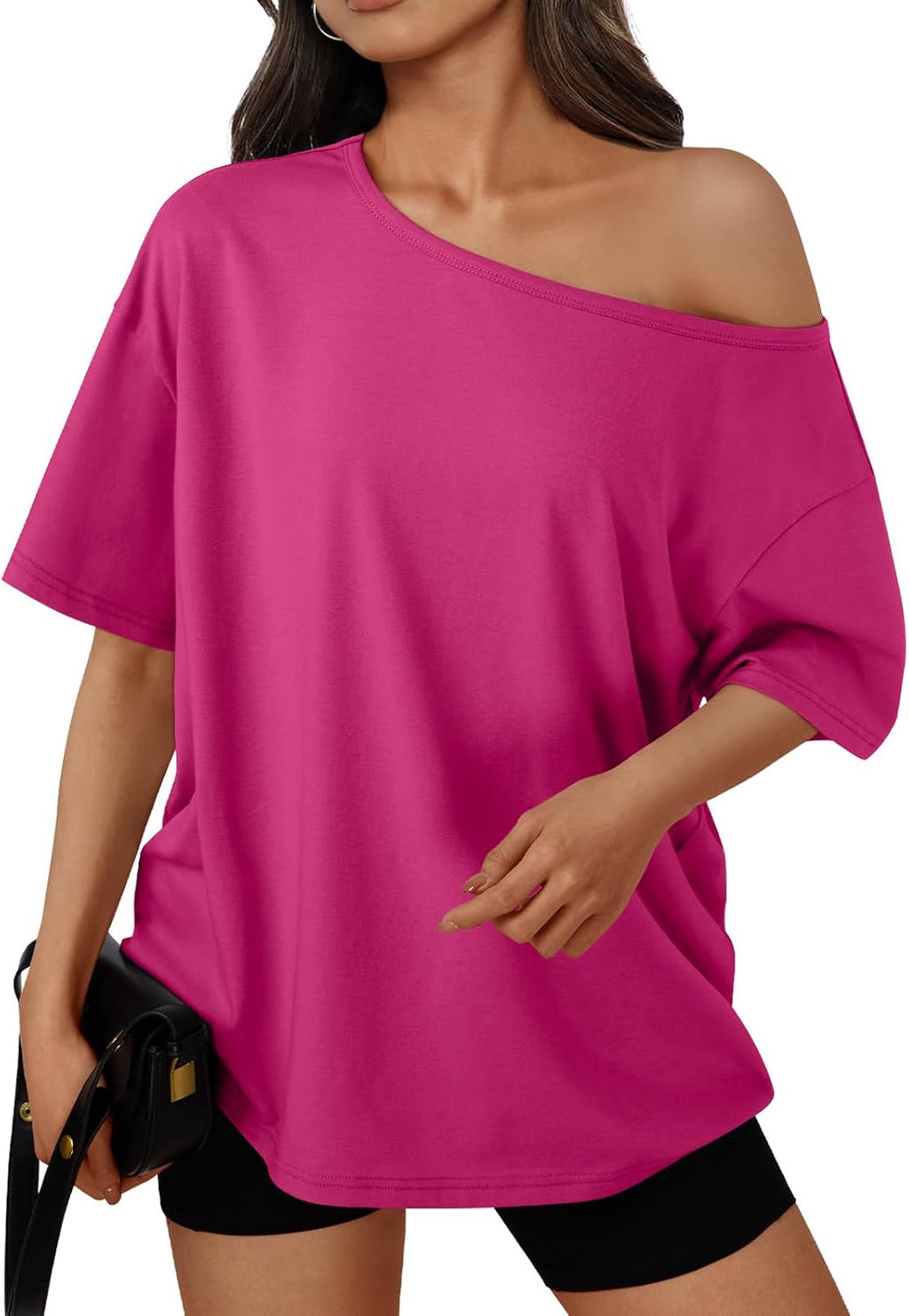 Trendy Queen Womens Off the Shoulder Tops Oversized Summer T-Shirts 2026