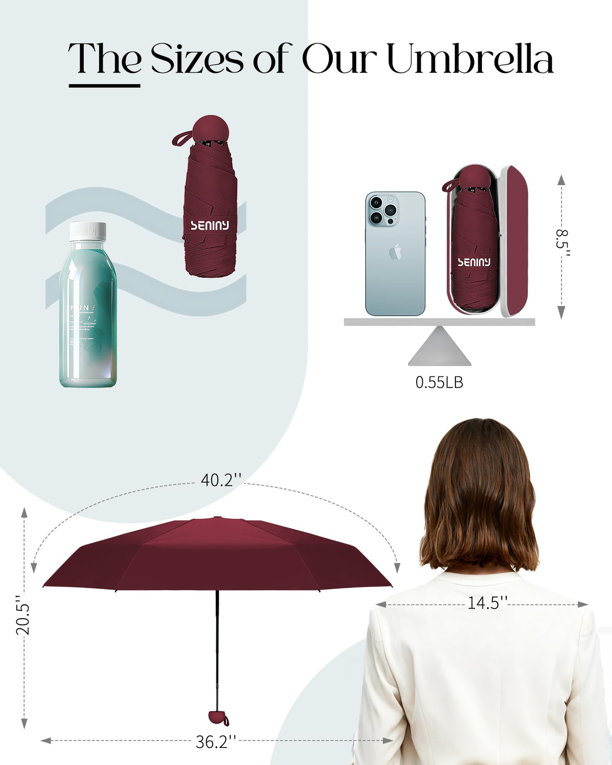 Seniny Mini Travel Umbrella with Case, Compact Pocket Size UV Sun & Rain