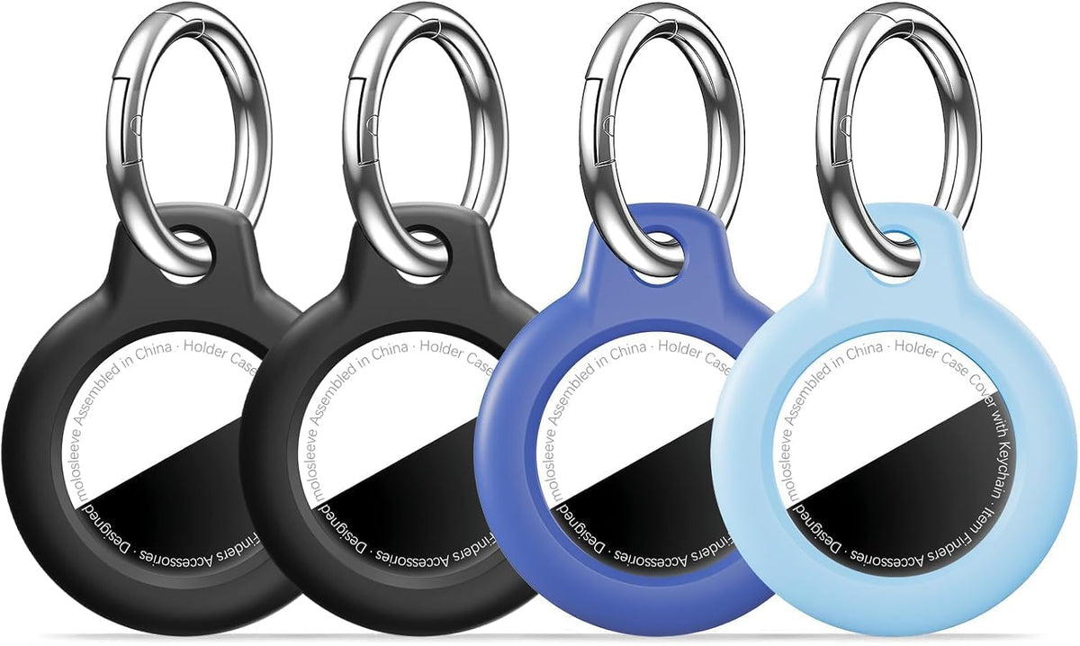MOLOSLEEVE 1|2|4 Pack Case for AirTag 2nd Gen (2026) & 1st Gen, Shockproof Holder Anti-Scratch Protective Cover for Air Tags, Men's Women's Keyrings & Keychains for Keys, Luggage, Bags, Black