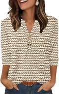 OFEEFAN Womens Tops 3/4 Sleeve Henley Shirts for Women Summer Outfits Fashion Clothing