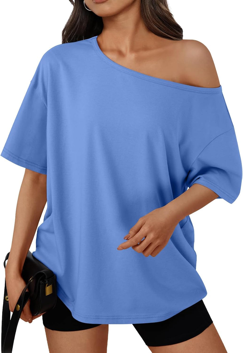 Trendy Queen Womens Off the Shoulder Tops Oversized Summer T-Shirts 2026