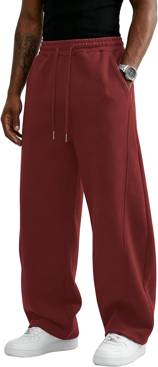 Wangdo Men's Baggy Sweatpants Wide Leg Lounge Cotton Casual Jogging Pants