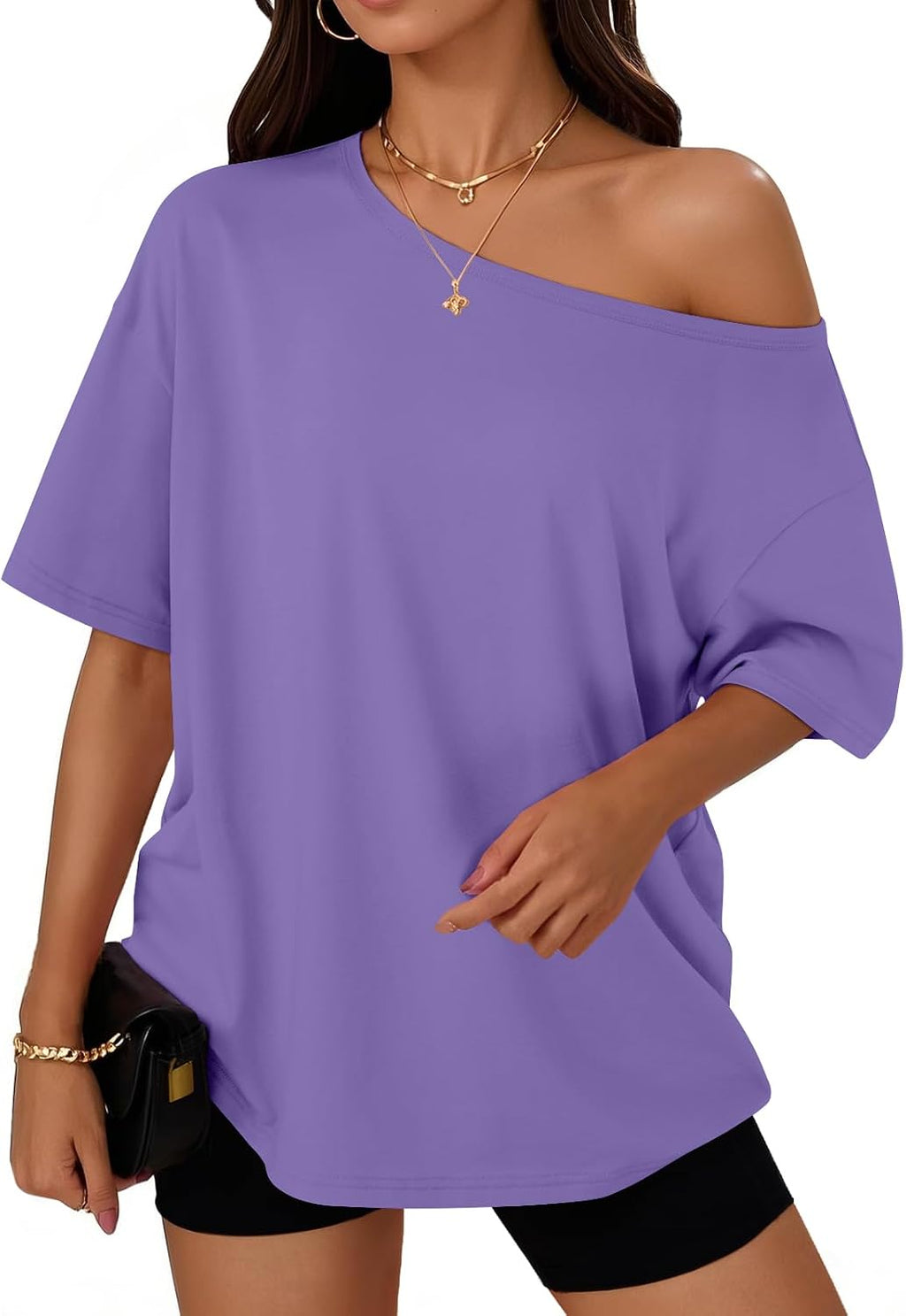 Trendy Queen Womens Off the Shoulder Tops Oversized Summer T-Shirts 2026