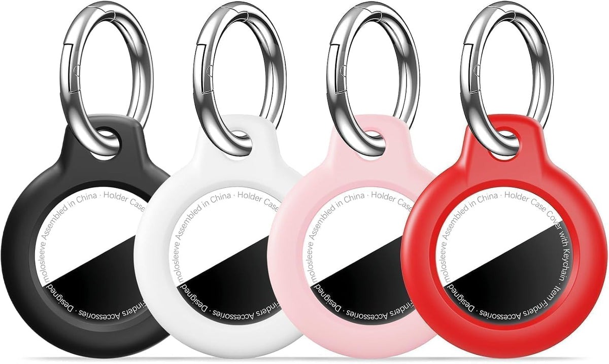 MOLOSLEEVE 1|2|4 Pack Case for AirTag 2nd Gen (2026) & 1st Gen, Shockproof Holder Anti-Scratch Protective Cover for Air Tags, Men's Women's Keyrings & Keychains for Keys, Luggage, Bags, Black