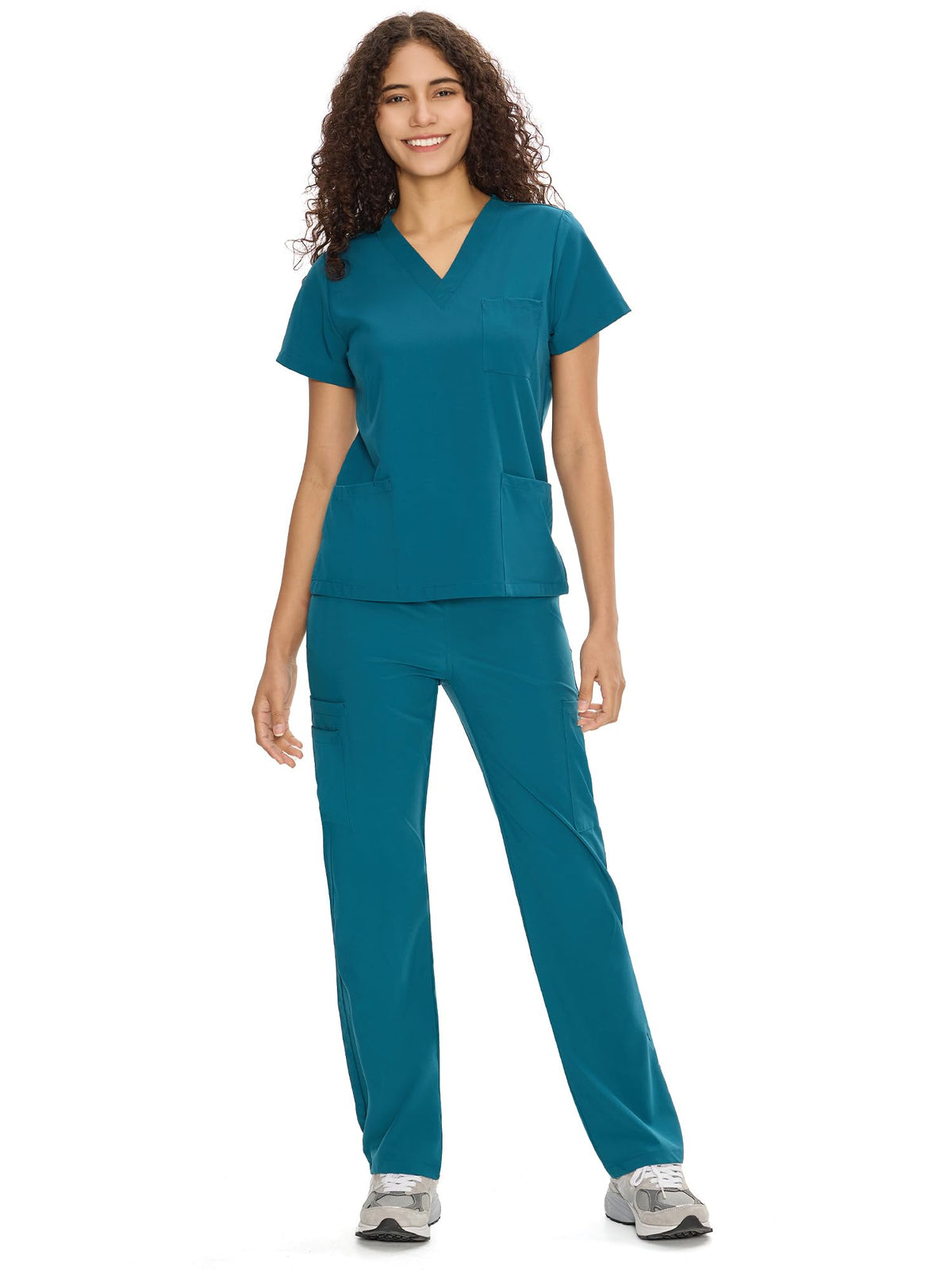 COZYFIT Scrubs for Women Set - V-Neck & Straight Leg Pants with 9 Pockets