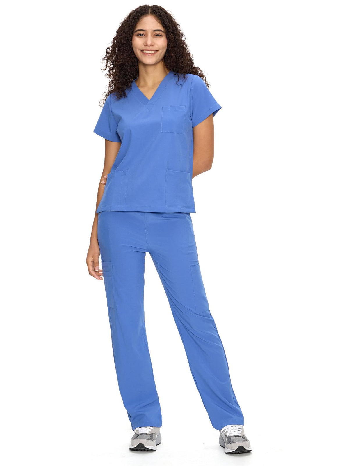 COZYFIT Scrubs for Women Set - V-Neck & Straight Leg Pants with 9 Pockets