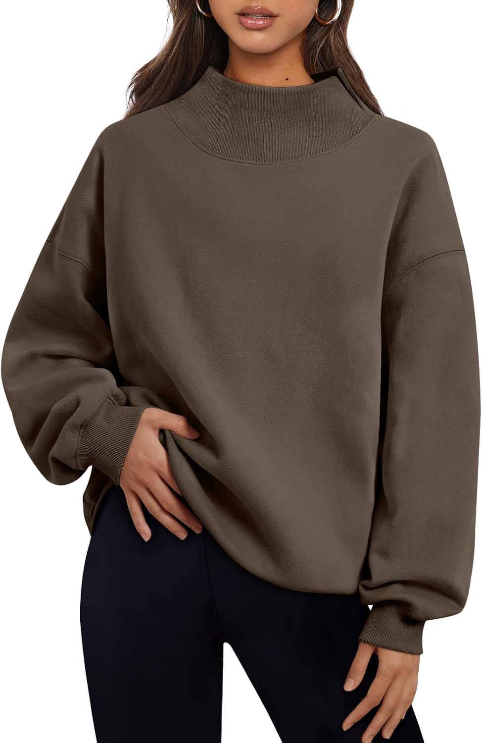 Trendy Queen Womens Mock Neck Sweatshirts Oversized Pullover Fall Outfits
