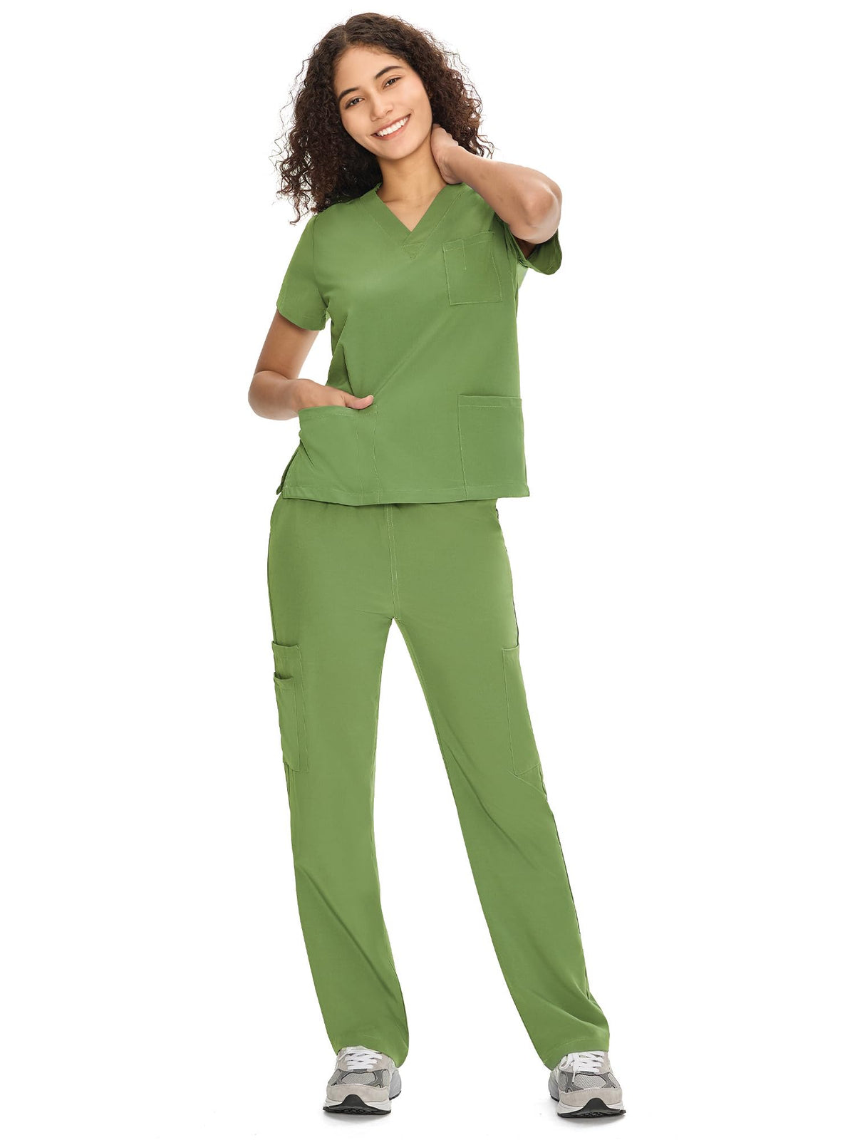 COZYFIT Scrubs for Women Set - V-Neck & Straight Leg Pants with 9 Pockets