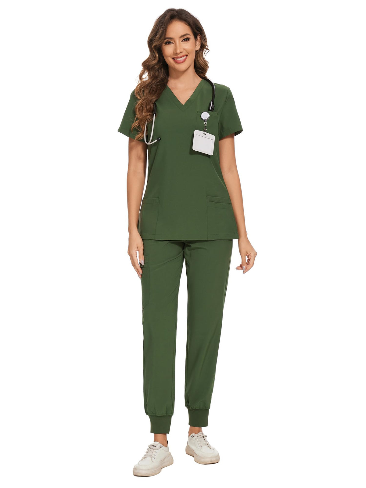 COZYFIT Scrubs for Women Set - Stretch V-Neck & Jogger Pant with 9 Pockets