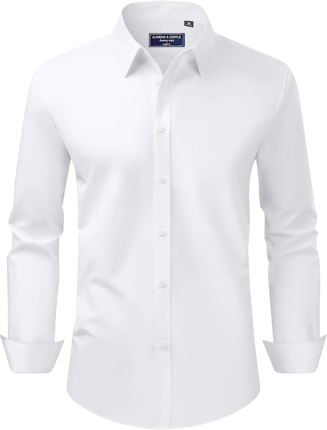 Alimens & Gentle Men's Dress Shirt Regular Fit Stretch Stain Shield Long Sleeve Solid Business Wedding Button Down Shirts