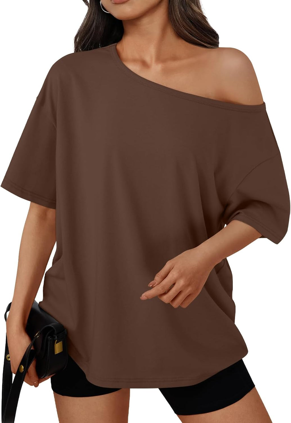 Trendy Queen Womens Off the Shoulder Tops Oversized Summer T-Shirts 2026
