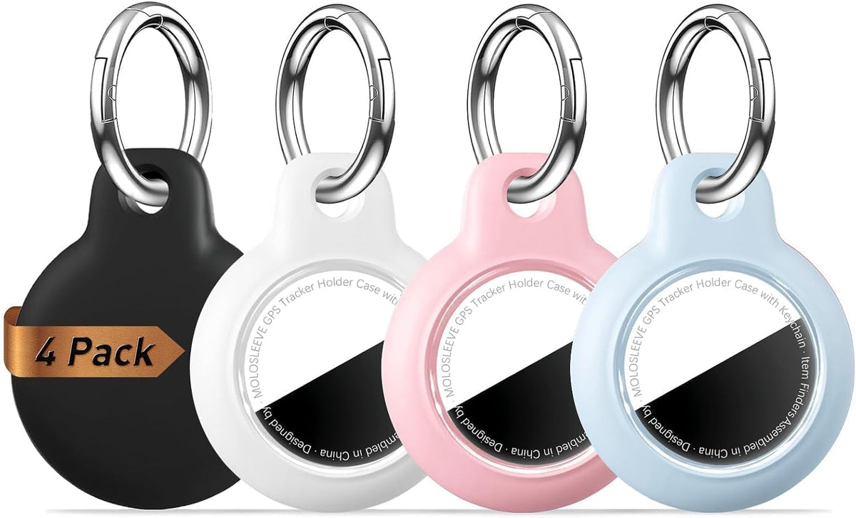 MOLOSLEEVE 1|2|4 Pack Case for AirTag 2nd Gen (2026) & 1st Gen, Shockproof Holder Anti-Scratch Protective Cover for Air Tags, Men's Women's Keyrings & Keychains for Keys, Luggage, Bags, Black