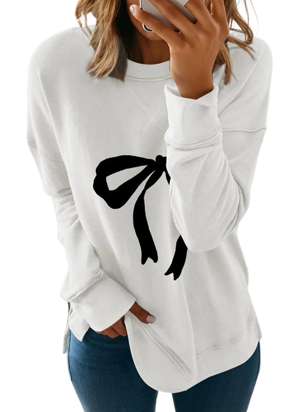 Dokotoo Women's Casual Crew Neck Sweatshirt Loose Long Sleeve Pullover Tops