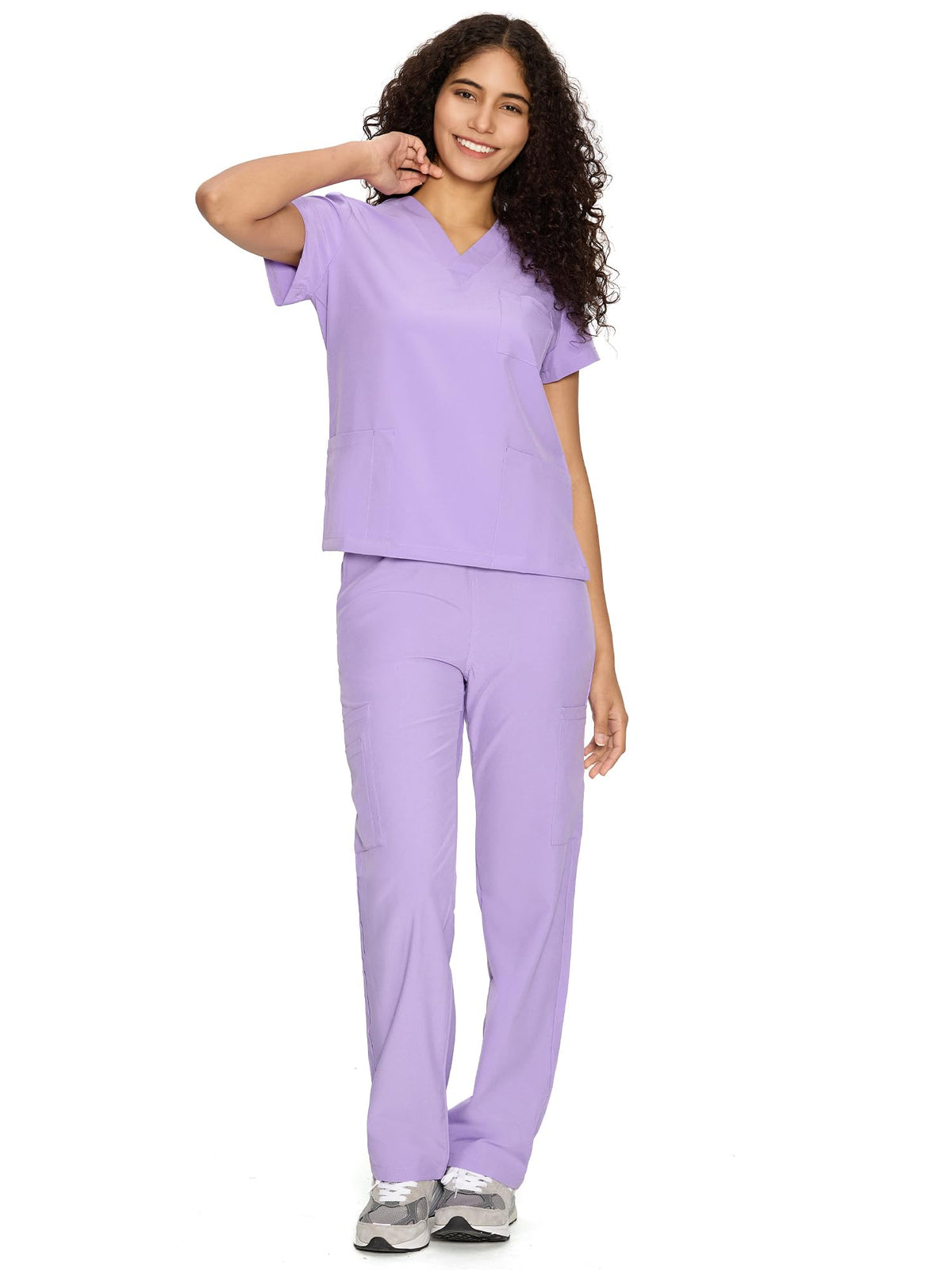 COZYFIT Scrubs for Women Set - V-Neck & Straight Leg Pants with 9 Pockets