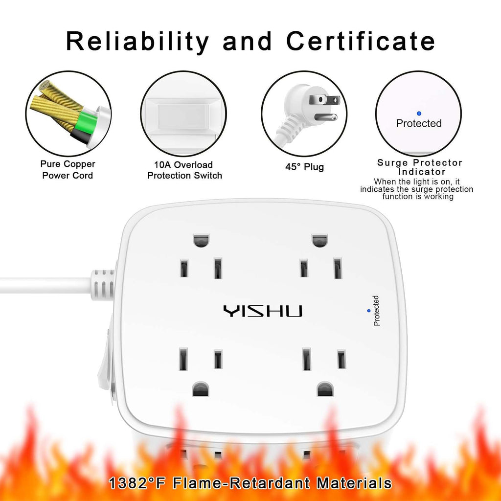 YISHU 6Ft Surge Protector Power Strip with 8 Widely Outlets & 4 USB Ports