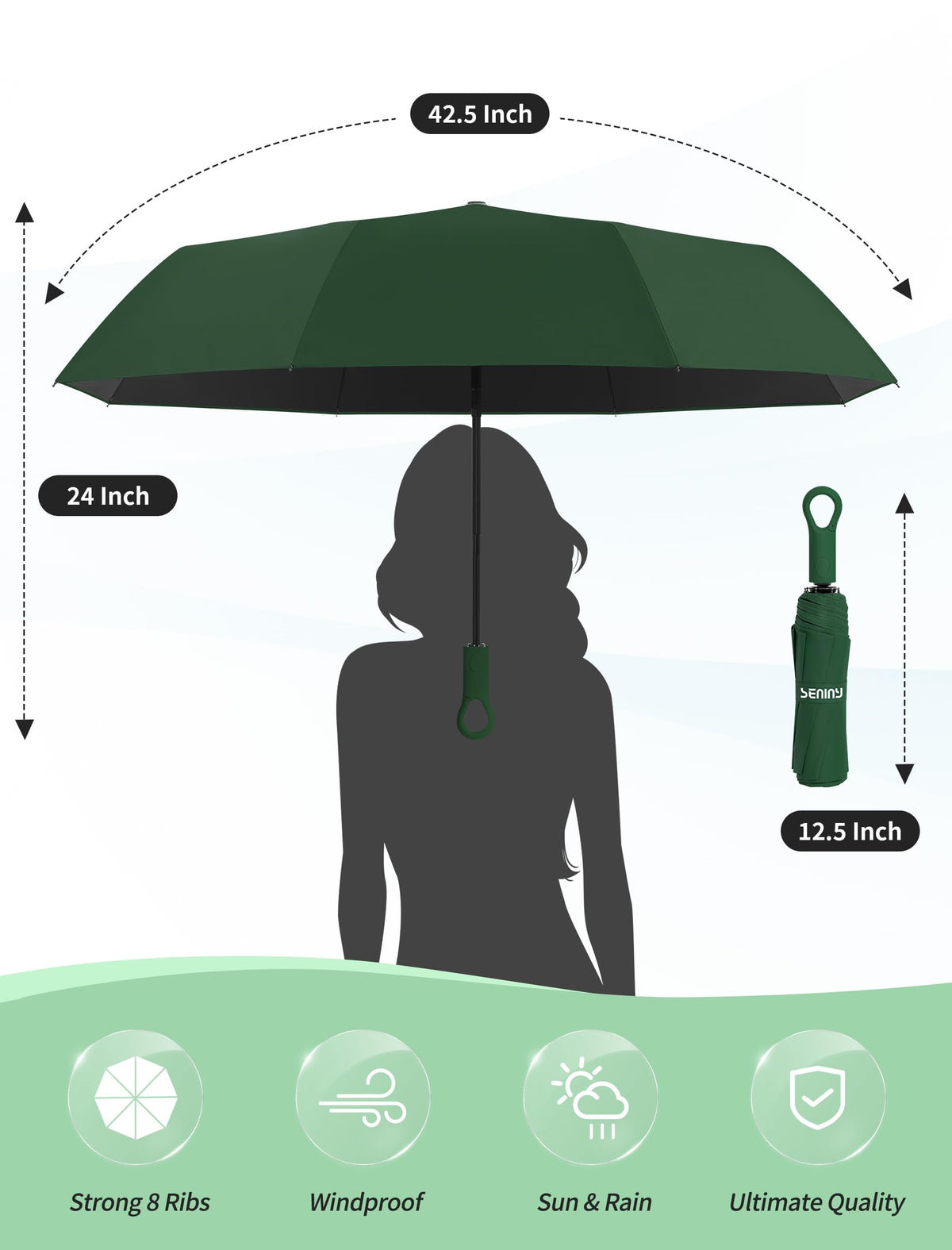 Seniny Windproof Travel Umbrella, Automatic Umbrellas for Rain, Portable & Compact Umbrellas for Backpack, Strong UV for Protection, Folding Small Sun Umbrella for Car, Walking