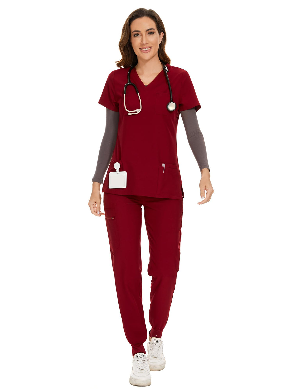 COZYFIT Scrubs for Women Set - Stretch V-Neck & Jogger Pant with 9 Pockets