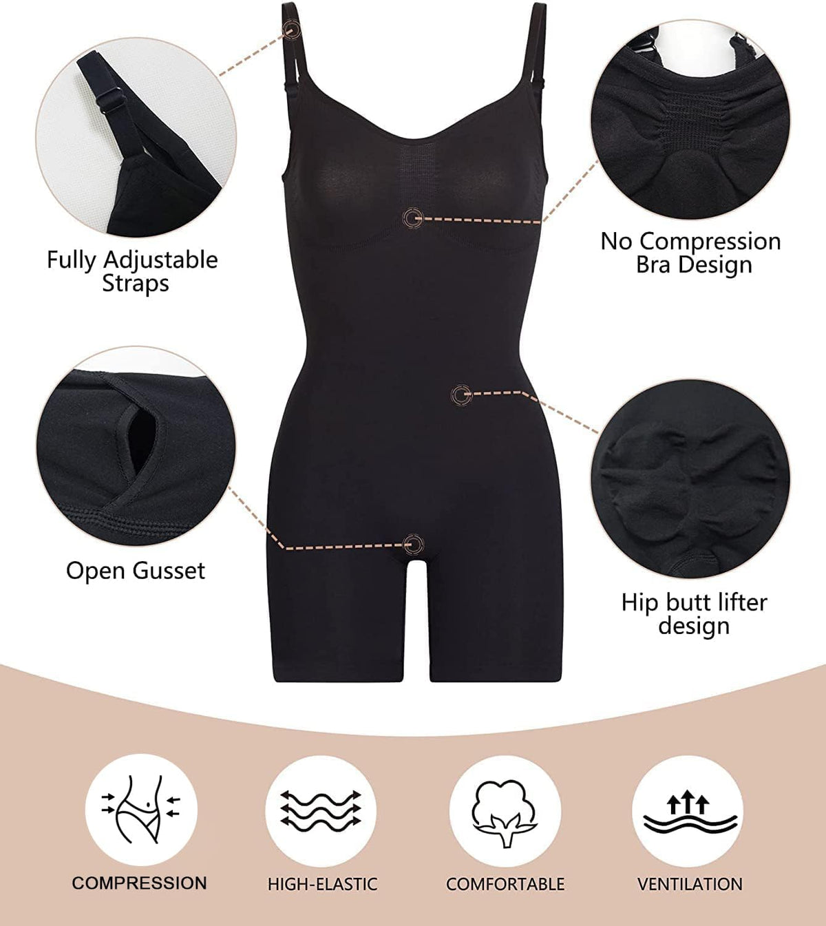 SHAPERX Shapewear for Women Tummy Control Bodysuit Mid Thigh Body Shaper Shorts for a Lifted Look